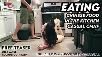 Feasting On Chinese Takeout Naked In The Kitchen