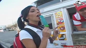 A Lanky Raven-haired Vixen Gets Her Sweet Fix From The Candy Man’s Stick