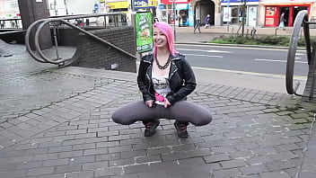 A Gorgeous, Shameless Whore Bares Her Ass In Public And Squirts Piss Through Her Thighs