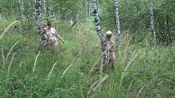 Bare Bush Dykes Slather Each Other In Sticky Cream On A Public Nature Trail, Their Exhibitionist Cunts Dripping With Icy Dessert Under The Open Sky.