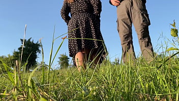Voluptuous Mature Beauty Arches Her Round, Ample Backside In A Dress, Offering A Deep, Revealing View As She Releases A Golden Stream Amidst The Wild.