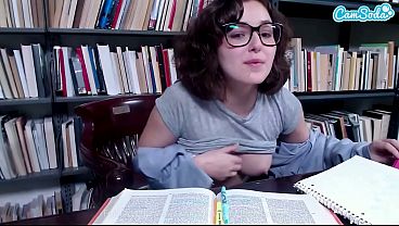 Brainy Bookworm Gets Off On Camera While Cramming For Class
