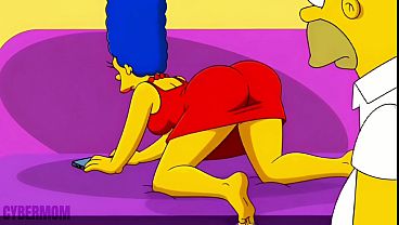 Horny Milf Marge Moans For More, Spreading On A Pink Sofa While Homer Watches