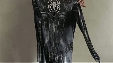 Intimate Encounter With A Cosplay Spider-woman In Ebony Attire