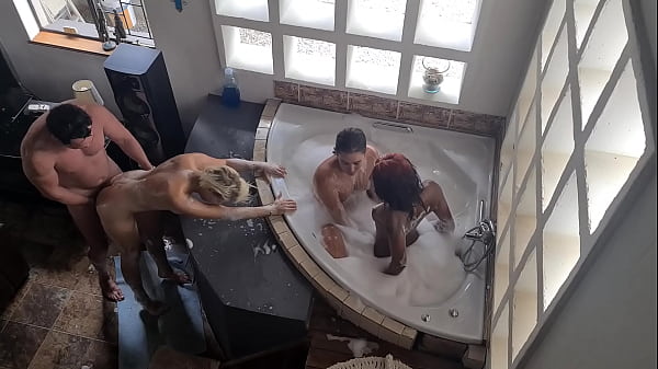 Spa Bath With Three Girls And One Guy Turns Into A Wild Reverse Gangbang Interracial Fuckfest