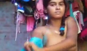 Village Girl Peeling Off Her Salwar Kameez, Baring Her Curves In The Heat